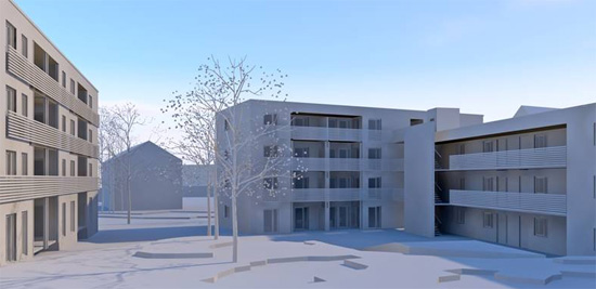 So attraktiv wird der Innenhof der Wohnanlage in Oberhausen aussehen.